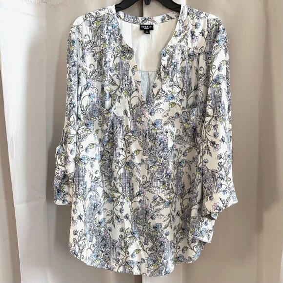 Torrid Harper Top Plus Size 3X Floral Peacock Feather Career Western Boho 18889 - Picture 1 of 9